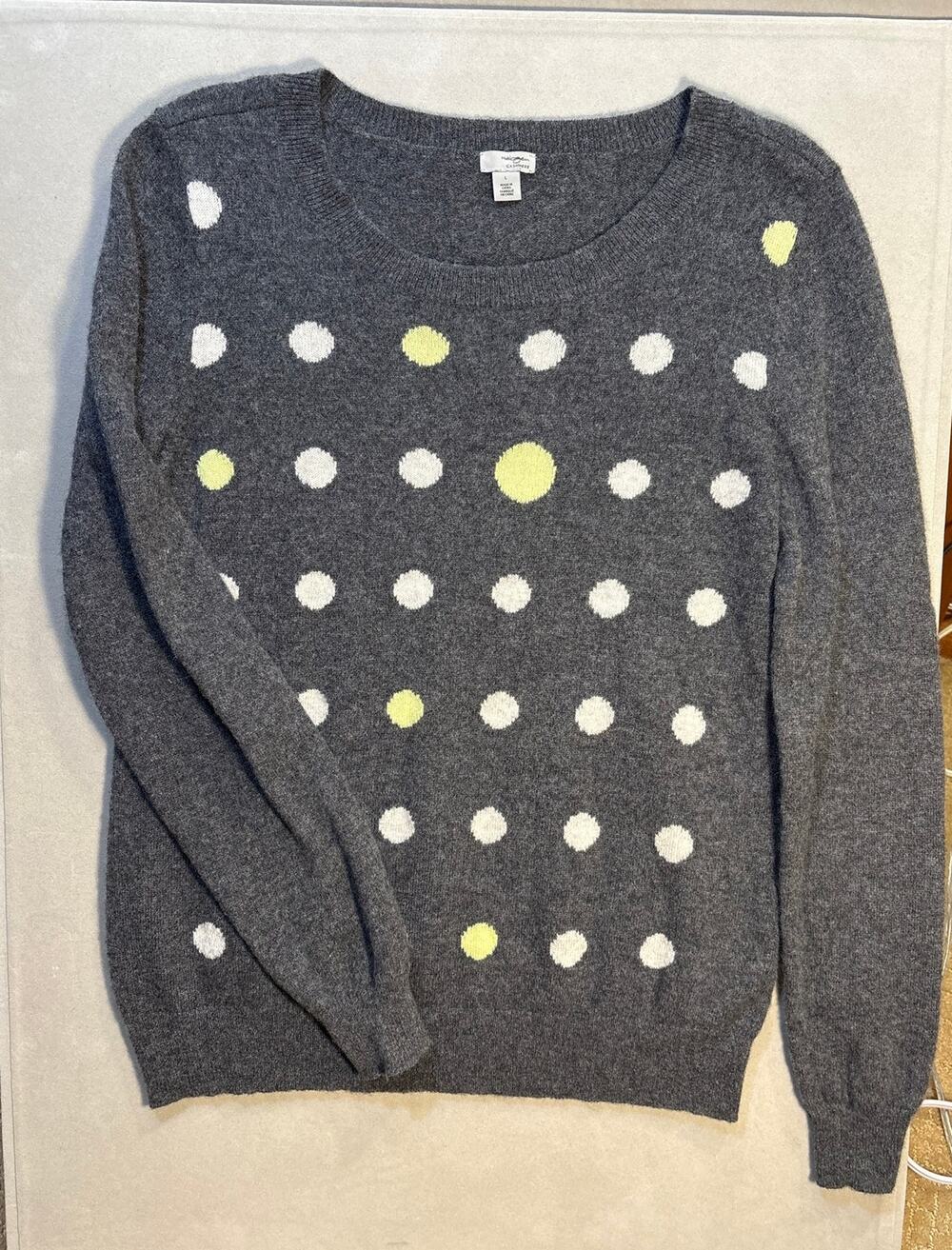 Halogen 100% Cashmere Gray Polka Dot Crewneck Sweater - Size Large